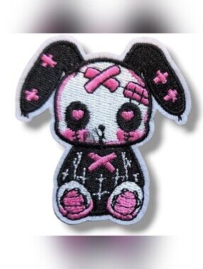 NWT Goth Punk Black and Pink Stitched Teddy Bear Iron On Patch
